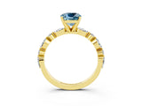 Yellow gold Cushion Cut Aquamarine Solitaire with Side Stones on a Pavé Band and Four-Prong Setting_3