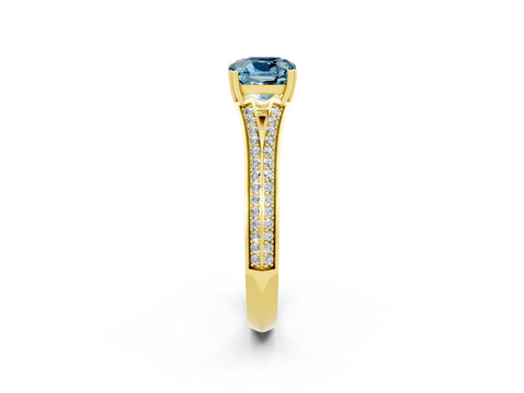 Yellow gold Cushion Cut Aquamarine Split Shank Engagement Ring with Pavé Band_2
