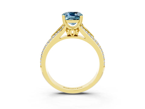 Yellow gold Cushion Cut Aquamarine Split Shank Engagement Ring with Pavé Band_3