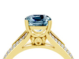 Yellow gold Cushion Cut Aquamarine Split Shank Engagement Ring with Pavé Band_4