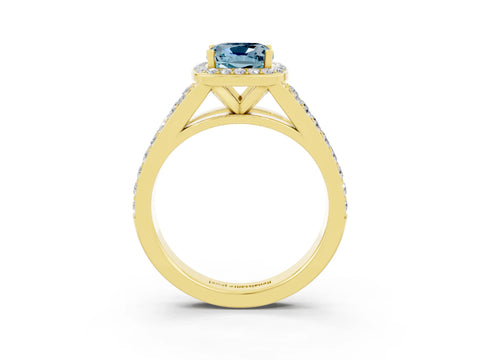 Yellow gold Cushion Cut Aquamarine Split Shank Halo Ring with Four-Prong Setting_15
