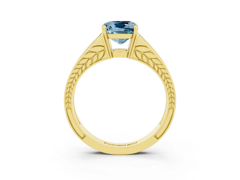 Yellow gold Cushion Cut Aquamarine Split Shank Ring with Pavé Band and Four-Prong Setting_3