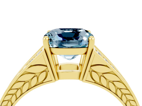 Yellow gold Cushion Cut Aquamarine Split Shank Ring with Pavé Band and Four-Prong Setting_4