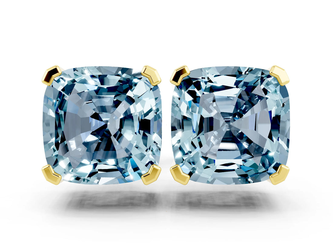 Yellow gold Cushion Cut Aquamarine Stud Earrings_18