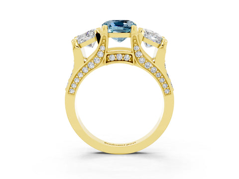 Yellow gold Cushion Cut Aquamarine Three-Stone Ring with Channel Set Band and Four-Prong Setting_3
