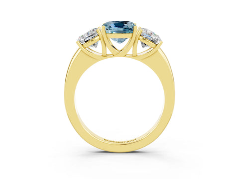 Yellow gold Cushion Cut Aquamarine Three-Stone Ring with Four-Prong Setting and Classic Band_3