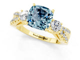 Yellow gold Cushion Cut Aquamarine Three-Stone Ring with Pavé Split Shank and Four-Prong Setting_13