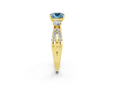 Yellow gold Cushion Cut Aquamarine Three-Stone Ring with Pavé Split Shank and Four-Prong Setting_14