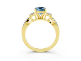 Yellow gold Cushion Cut Aquamarine Three-Stone Ring with Pavé Split Shank and Four-Prong Setting_15