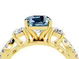 Yellow gold Cushion Cut Aquamarine Three-Stone Ring with Pavé Split Shank and Four-Prong Setting_16