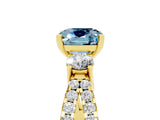 Yellow gold Cushion Cut Aquamarine Three-Stone Ring with Pavé Split Shank and Four-Prong Setting_17