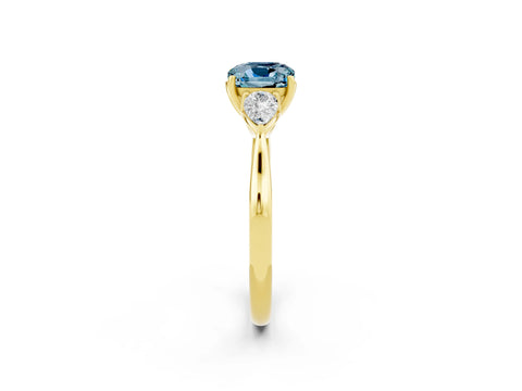Yellow gold Cushion Cut Aquamarine Three-Stone Ring with Pear Side Stones and Four-Prong Setting_14
