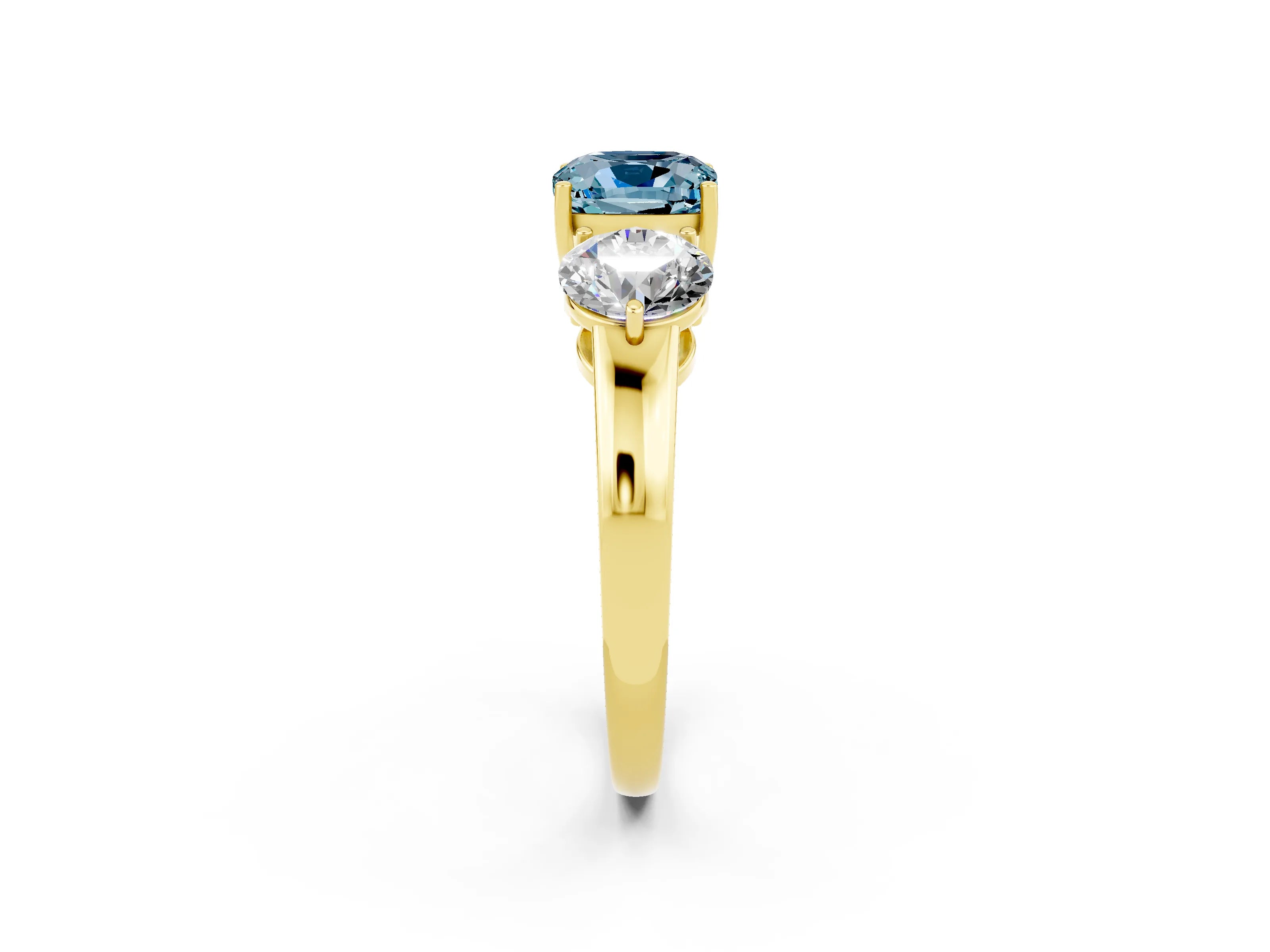 Yellow gold Cushion Cut Aquamarine Three-Stone Ring with Prong Setting and Classic Band_2