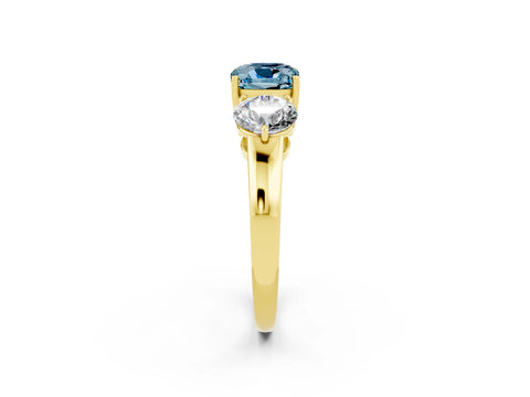 Yellow gold Cushion Cut Aquamarine Three-Stone Ring with Prong Setting and Classic Band_2