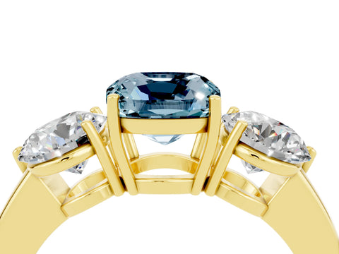 Yellow gold Cushion Cut Aquamarine Three-Stone Ring with Prong Setting and Classic Band_4