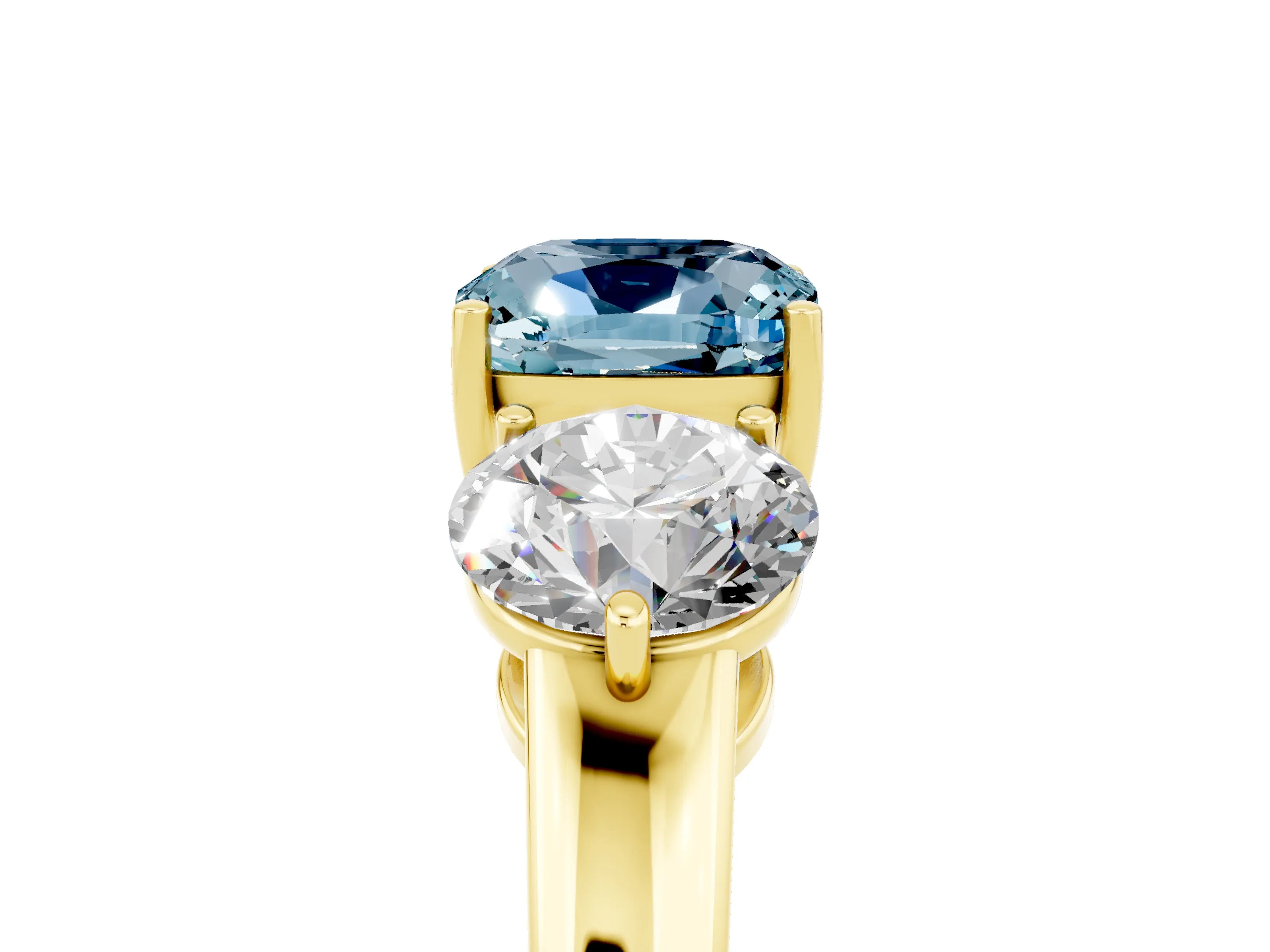 Yellow gold Cushion Cut Aquamarine Three-Stone Ring with Prong Setting and Classic Band_5