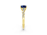 Yellow gold Cushion Cut Blue Sapphire Cluster Side Stone Solitaire Ring with Prong Setting_26
