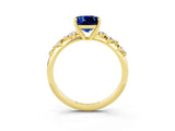 Yellow gold Cushion Cut Blue Sapphire Cluster Side Stone Solitaire Ring with Prong Setting_27