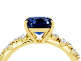 Yellow gold Cushion Cut Blue Sapphire Cluster Side Stone Solitaire Ring with Prong Setting_28