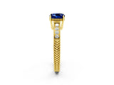 Yellow gold Cushion Cut Blue Sapphire Engagement Ring with Milgrain Channel Set Band and Prong Setting_2