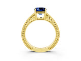 Yellow gold Cushion Cut Blue Sapphire Engagement Ring with Milgrain Channel Set Band and Prong Setting_3