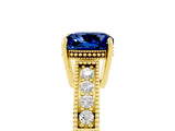 Yellow gold Cushion Cut Blue Sapphire Engagement Ring with Milgrain Channel Set Band and Prong Setting_5