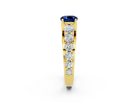 Yellow gold Cushion Cut Blue Sapphire Engagement Ring with Pavé Band and Four-Prong Setting_2