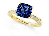 Yellow gold Cushion Cut Blue Sapphire Engagement Ring with Side Stone Accents and Four-Prong Setting_25