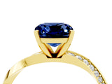 Yellow gold Cushion Cut Blue Sapphire Engagement Ring with Side Stone Accents and Four-Prong Setting_31