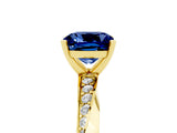 Yellow gold Cushion Cut Blue Sapphire Engagement Ring with Side Stone Accents and Four-Prong Setting_32