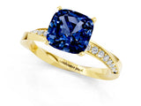 Yellow gold Cushion Cut Blue Sapphire Engagement Ring with Side Stone Accents and Four-Prong Setting_85
