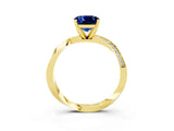 Yellow gold Cushion Cut Blue Sapphire Engagement Ring with Side Stone Accents and Four-Prong Setting_87
