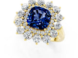 Yellow gold Cushion Cut Blue Sapphire Floral Double Halo Engagement Ring with Prong Setting_61