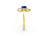 Yellow gold Cushion Cut Blue Sapphire Floral Double Halo Engagement Ring with Prong Setting_62