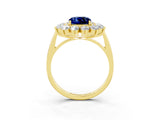Yellow gold Cushion Cut Blue Sapphire Floral Double Halo Engagement Ring with Prong Setting_63