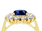 Yellow gold Cushion Cut Blue Sapphire Floral Double Halo Engagement Ring with Prong Setting_64