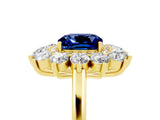 Yellow gold Cushion Cut Blue Sapphire Floral Double Halo Engagement Ring with Prong Setting_65
