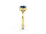 Yellow gold Cushion Cut Blue Sapphire Halo Ring with Tapered Band and Four-Prong Setting_2