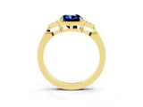 Yellow gold Cushion Cut Blue Sapphire Halo Ring with Tapered Band and Four-Prong Setting_3