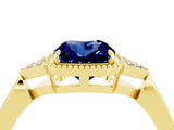 Yellow gold Cushion Cut Blue Sapphire Halo Ring with Tapered Band and Four-Prong Setting_4