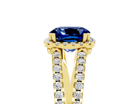 Yellow gold Cushion Cut Blue Sapphire Halo Split Shank Engagement Ring_17