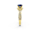 Yellow gold Cushion Cut Blue Sapphire Halo Twist Band Solitaire Prong Setting Ring_2