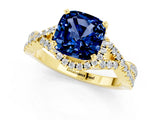 Yellow gold Cushion Cut Blue Sapphire  Halo Twist Band Solitaire Prong Setting Ring_25