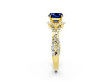Yellow gold Cushion Cut Blue Sapphire  Halo Twist Band Solitaire Prong Setting Ring_26