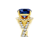 Yellow gold Cushion Cut Blue Sapphire  Halo Twist Band Solitaire Prong Setting Ring_29