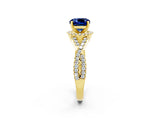 Yellow gold Cushion Cut Blue Sapphire  Halo Twist Band Solitaire Prong Setting Ring_44