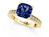 Yellow gold Cushion Cut Blue Sapphire Milgrain Pavé Engagement Ring with Four-Prong Setting_13