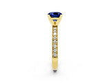 Yellow gold Cushion Cut Blue Sapphire Milgrain Pavé Engagement Ring with Four-Prong Setting_14