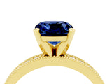Yellow gold Cushion Cut Blue Sapphire Milgrain Pavé Engagement Ring with Four-Prong Setting_16
