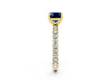Yellow gold Cushion Cut Blue Sapphire Pavé Solitaire Ring with Round Band and Prong Setting_26
